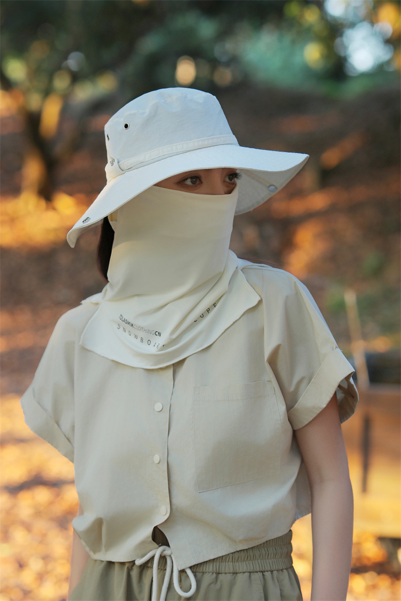 大沿防晒遮脸面纱罩遮阳帽子女士夏季登山帽户外男防紫外线钓鱼帽详情12