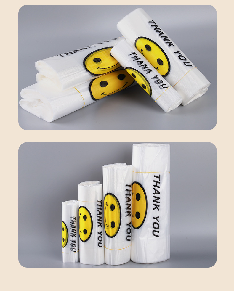 White transparent plastic smiley face bag wholesale supermarket shopping takeout packing bag thickened hand-held vest convenient bag pic 9