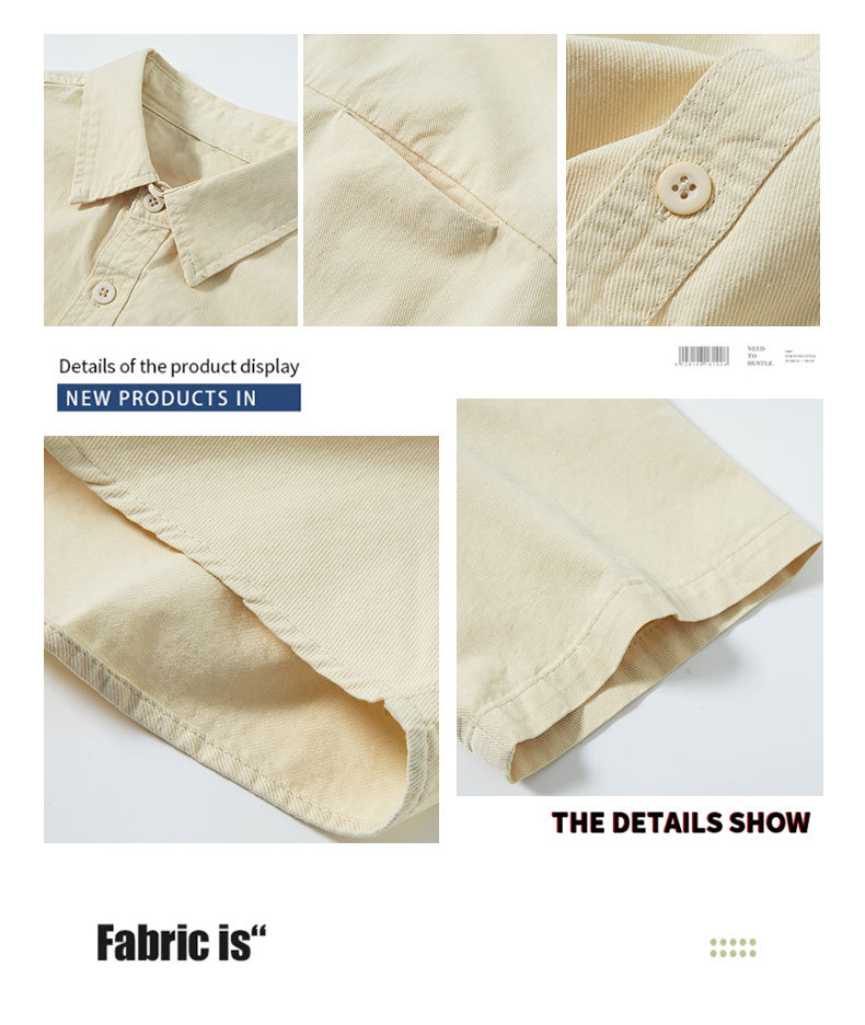 OLA 春秋款男士宽松休闲百搭简约纯色翻领短袖纯棉衬衫上衣外套详情8