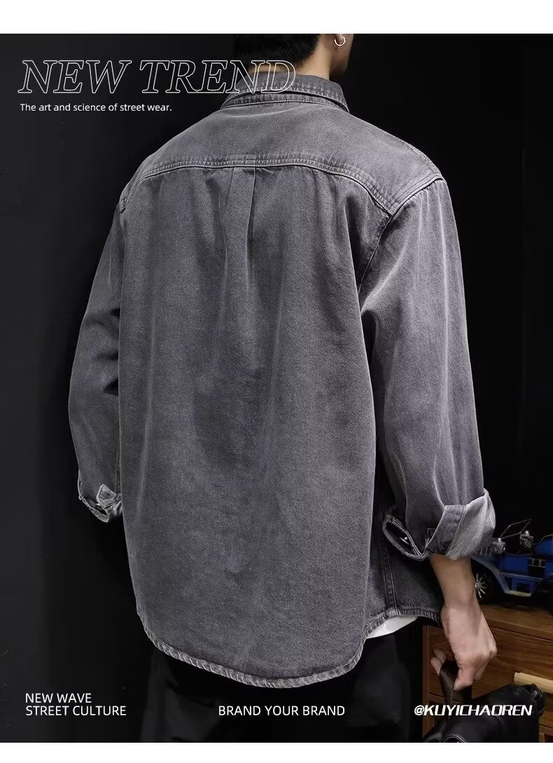春秋新款男士灯芯绒衬衫 日系复古休闲百搭工装长袖上衣 外套搭配羽绒服保暖时尚详情20