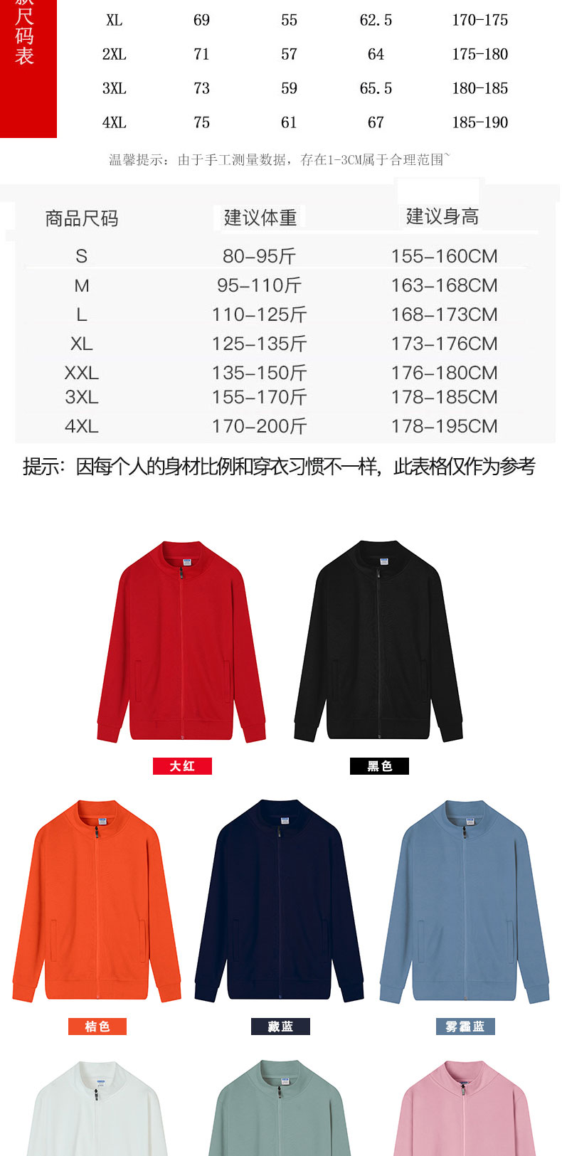 秋冬健康棉立领拉链卫衣工作服定制LOGO团体服文化衫开衫工装外套详情10