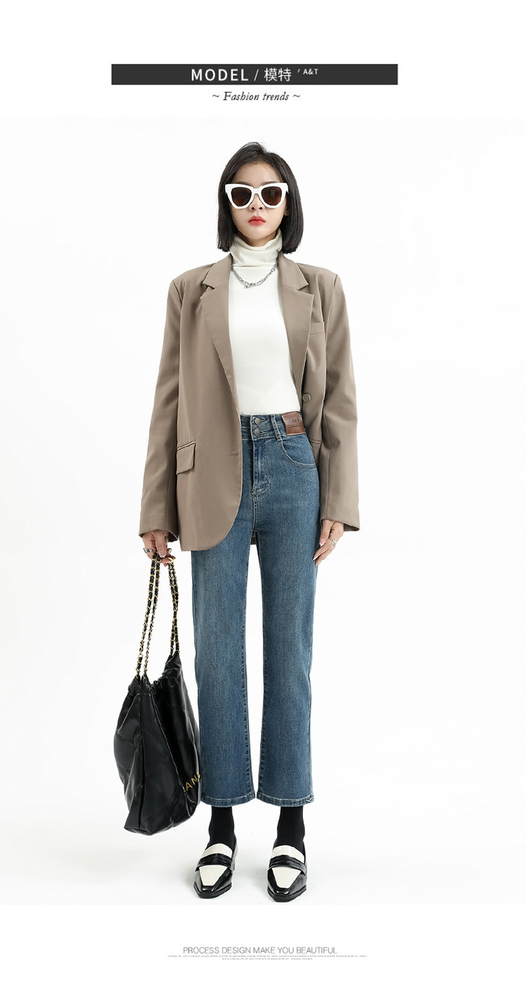 加绒加厚小个子九分直筒牛仔裤女2024秋冬新款高腰弹力显瘦烟管裤详情26