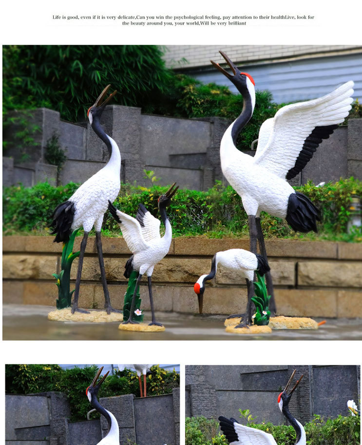 户外雕塑玻璃钢动物喷水仿真仙鹤丹顶鹤花园园林假山水池别墅摆件详情9