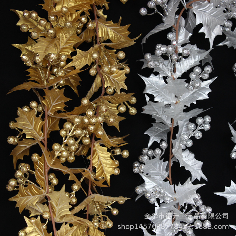 Desheng Factory supplies hotel and shopping mall scene decoration, Christmas hanging ornaments, golden fruit and golden leaf bracelets, and DIY rattan strips pic 3