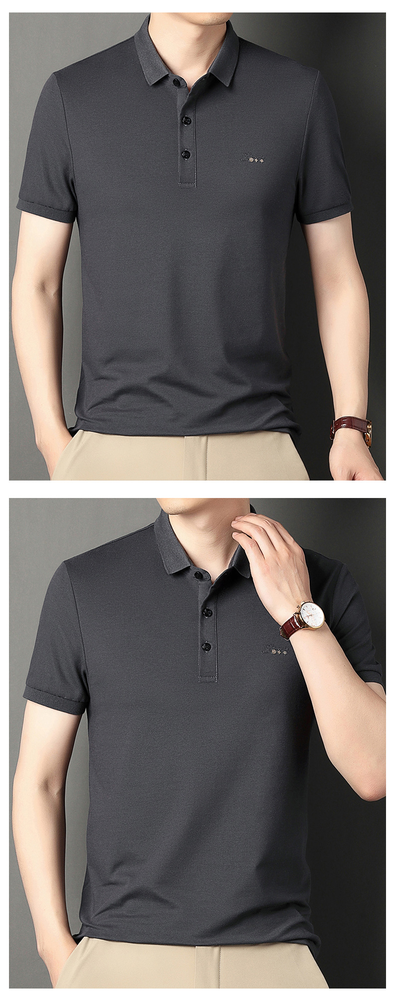 Verano 2024 solapa hombre camiseta de manga corta de algodón Polo hombre casual basis solid color tops wholesale pic 13