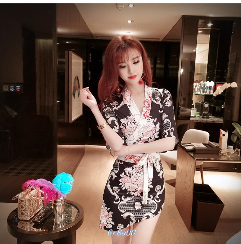 格格家 夏季新款夜店女装性感V领收腰复古包臀裙花色一步裙连衣裙详情20