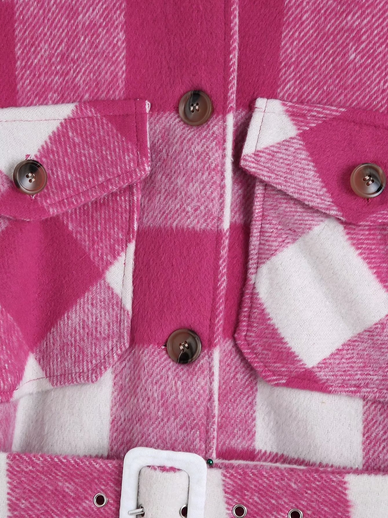 T2024跨境时尚女装 2022秋季新品 腰带格子毛呢宽松外套 5270女式详情13