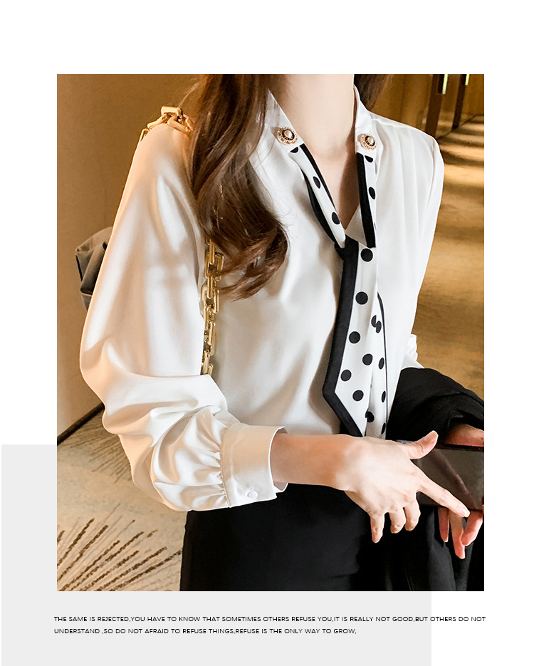 衬衫女2024秋季新款时尚气质韩版V领波点蝴蝶结系带减龄长袖上衣详情23