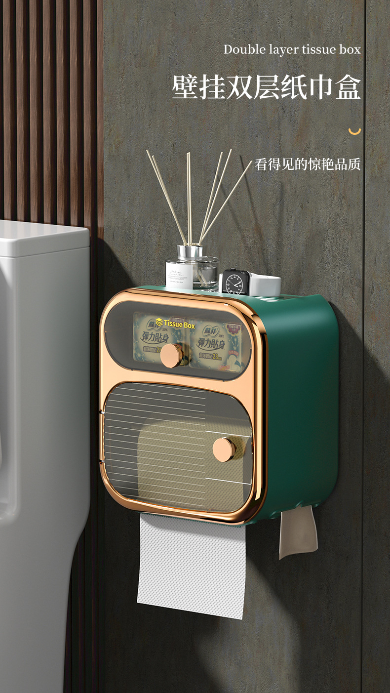 Bathroom tissue box, wall-mounted waterproof toilet paper box, non-perforated tissue box, toilet toilet paper roll, storage rack pic 3