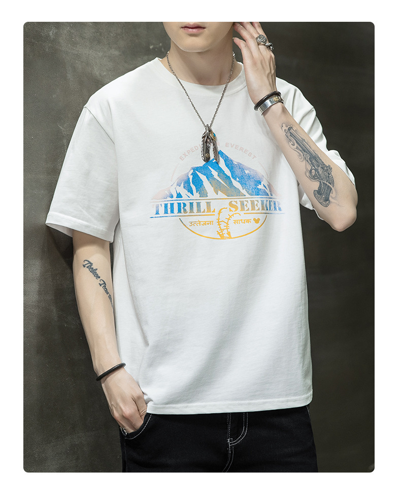 Short-sleeved T-shirt for men, Korean style, summer loose cotton T-shirt, cross-border new style, student bottom layer, half-sleeved shirt pic 105