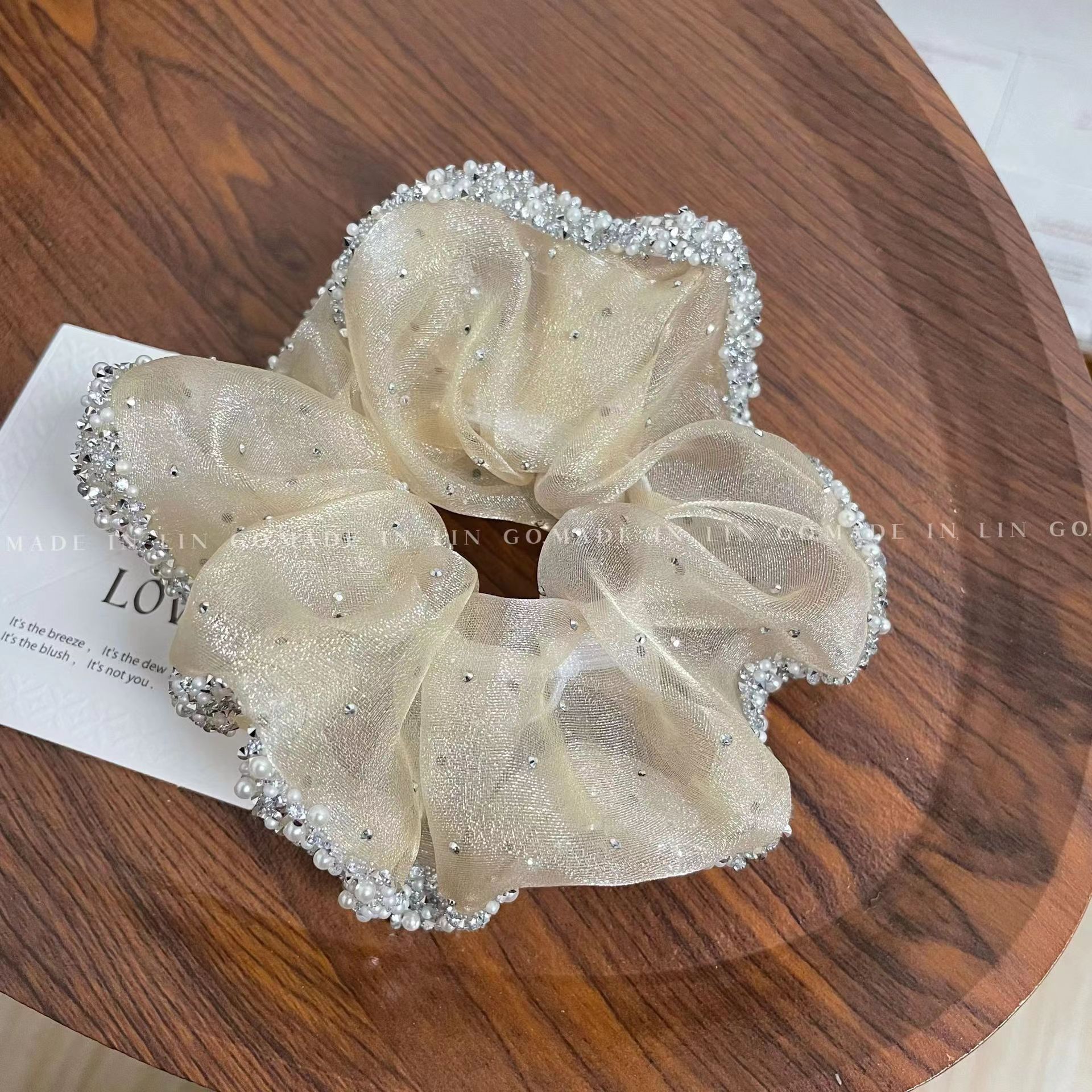 Light luxury and high-end style, Organza water diamond large intestine circle, internet-famous style, ponytail hair tie, high-elastic leather band hair tie, hair accessory pic 6