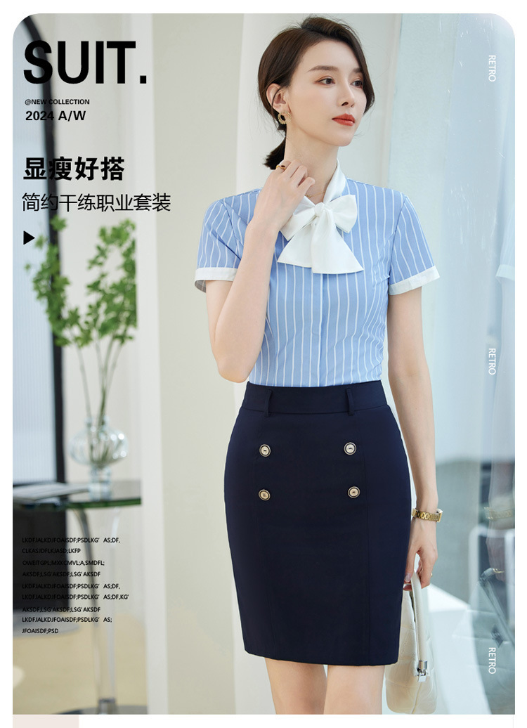 Fashionable work clothes, elegant blue striped shirt, female sales white-collar worker, formal summer short-sleeved XN6803 pic 1