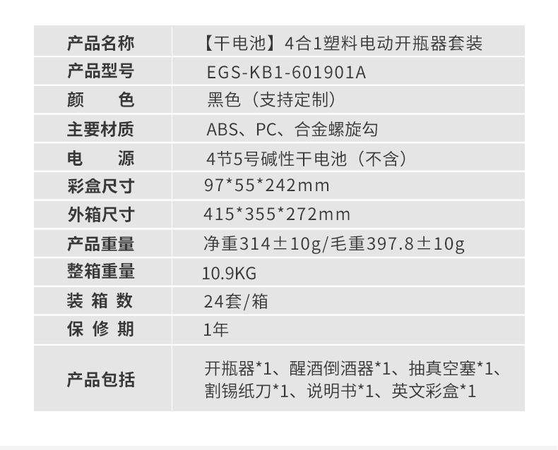 2021 New Wine Bottle Opener Set, Multi-functional Gift Box Set, Plastic electric wine bottle opener set pic 3