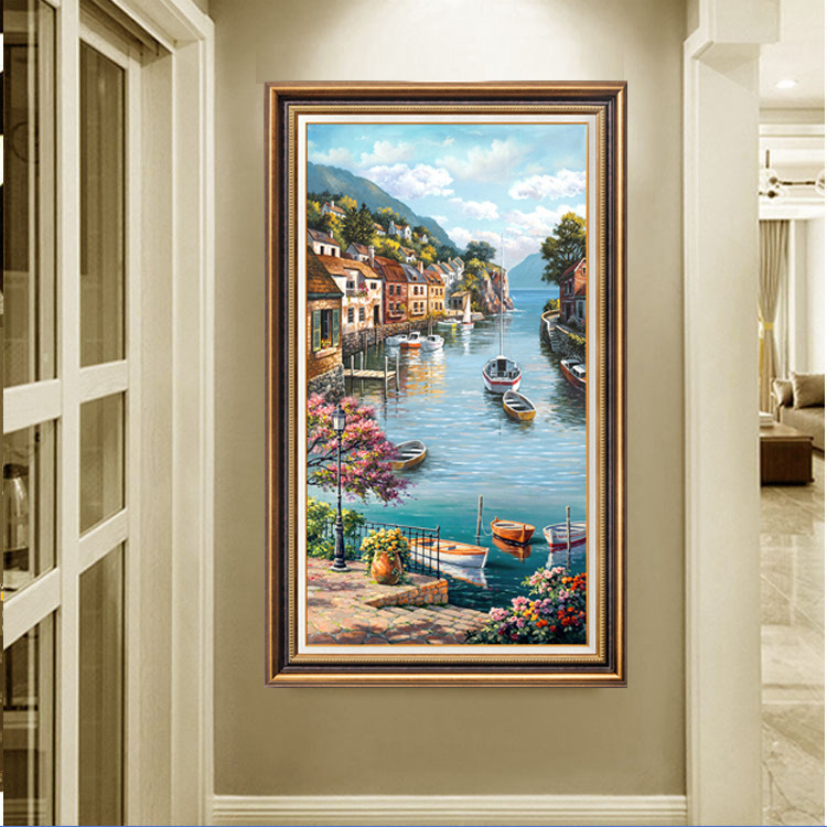 American-style entrance foyer hanging paintings, modern art, European-style vertical corridor and passageway decorative paintings, grand murals, large size pic 35