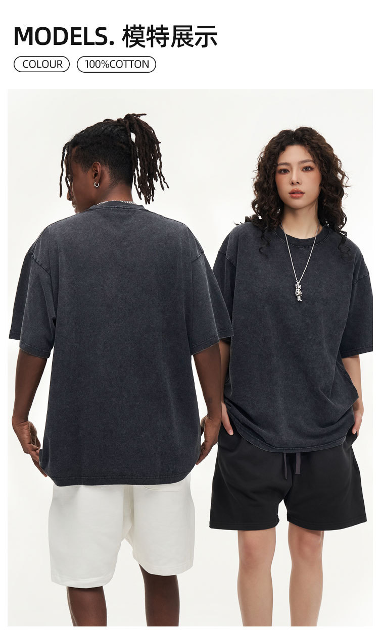 230g纯棉大版落肩t恤印logo纯色背心夏季圆领宽松欧美跨境男女详情8