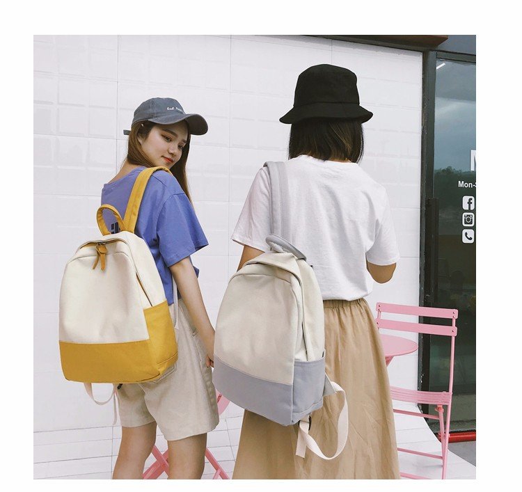 Factory wholesale of college-style, fresh, artistic, simple and versatile canvas backpacks, color-matched schoolbags for middle school best friends pic 16