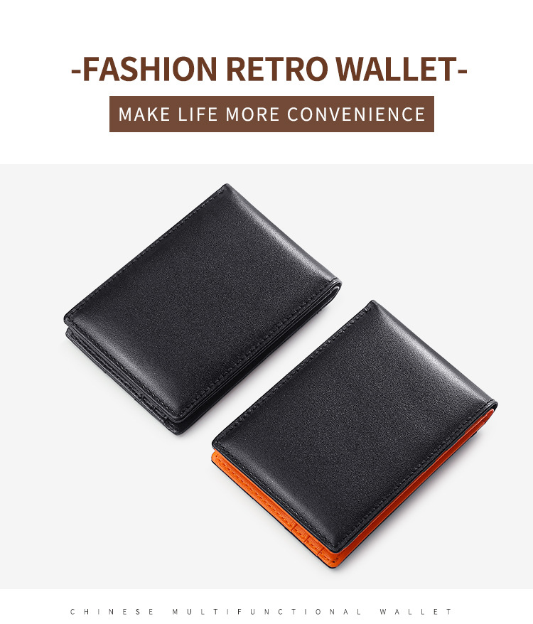 Transfronterizo nuevo estilo europeo y americano de moda para hombres billetera de cuero anti-rfid robo cepillo estilo corto clip de dinero estadounidense mano empuje posición de tarjeta clip de dinero pic 2