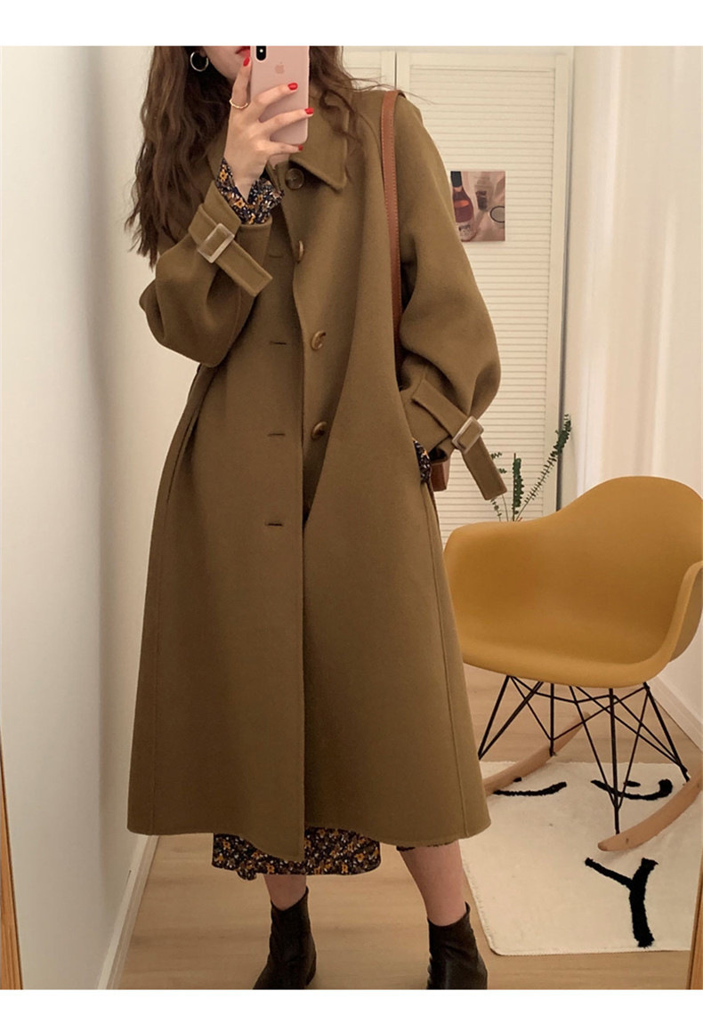 驼色毛呢外套中长款2022秋冬季韩版宽松气质双面呢羊绒呢大衣女详情8