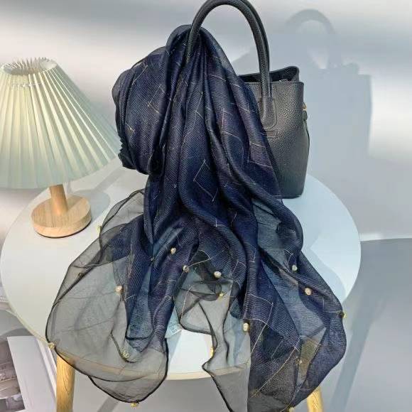 New spring and summer light and soft solid-color silk scarf for women, suitable for all seasons. Long blended scarf with diamonds, elegant scarf pic 8