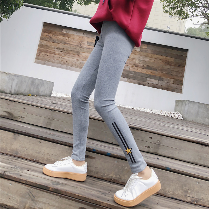 Spring new Korean-style side-striped five-star printed slimming nine-inch skinny pants pic 19