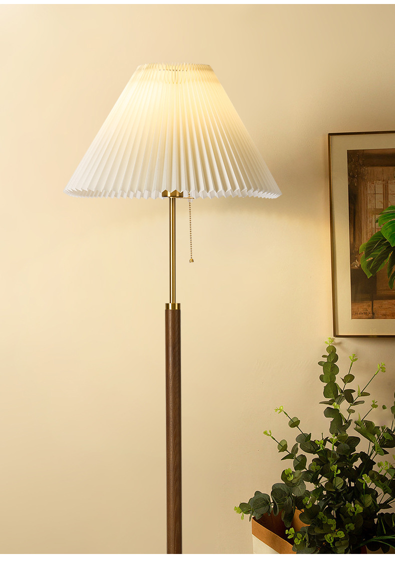 卧室床头灯氛围地灯美式百褶落地灯客厅沙发旁胡桃木复古民宿台灯详情9