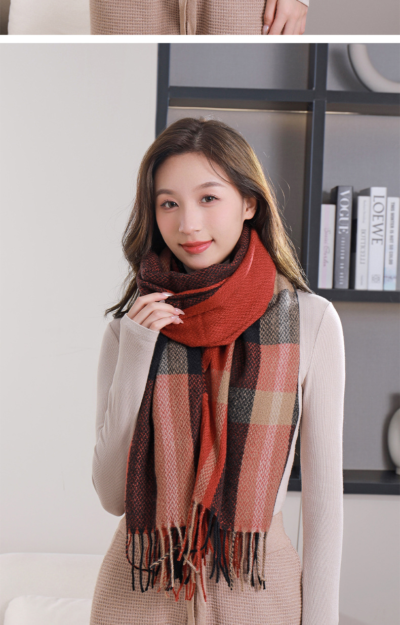 Check scarf Women 2023 Winter New style fashionable, versatile and warm imitation fashion cashmere scarf shawl factory wholesale pic 16