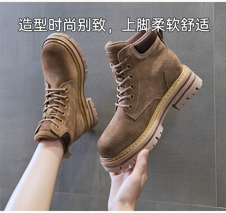 欧洲站马丁靴女2023秋季新款软皮软底复古女短靴牛反绒磨砂工装靴详情9