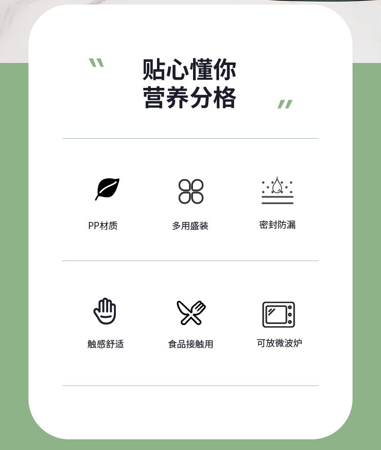 ins风微波炉加热塑料密封防漏分格带盖餐具饭盒 轻食沙拉盒酱料盒详情2