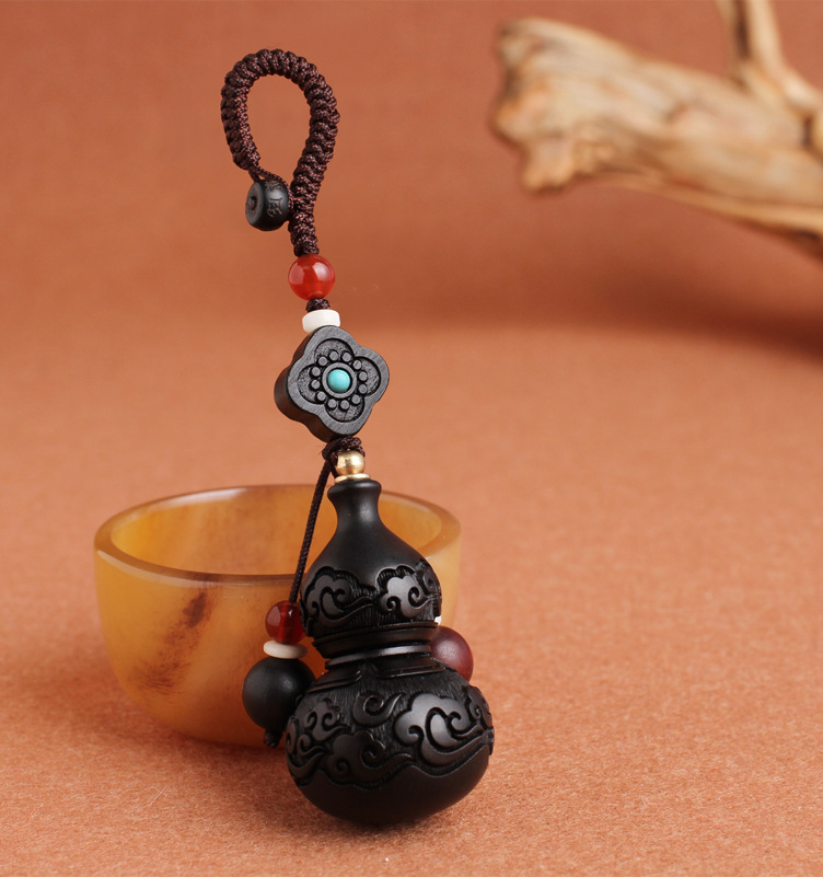 Ebony peace lock, car key accessory, gourd auspicious cloud hand-woven rope, car key lock, gift pendant pic 10