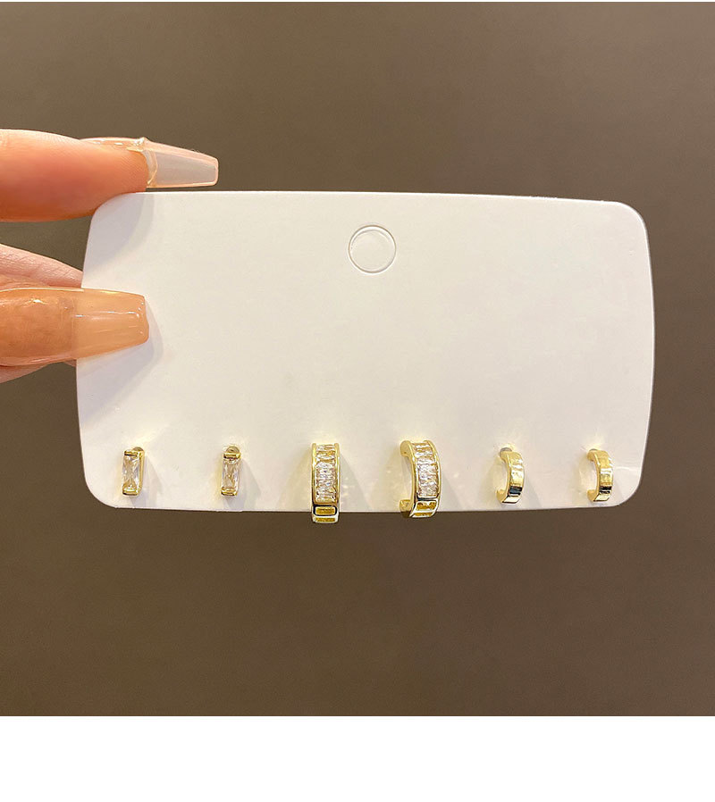 925银针三对装几何形超闪锆石耳钉套装轻奢气质一周养耳耳饰批发详情12