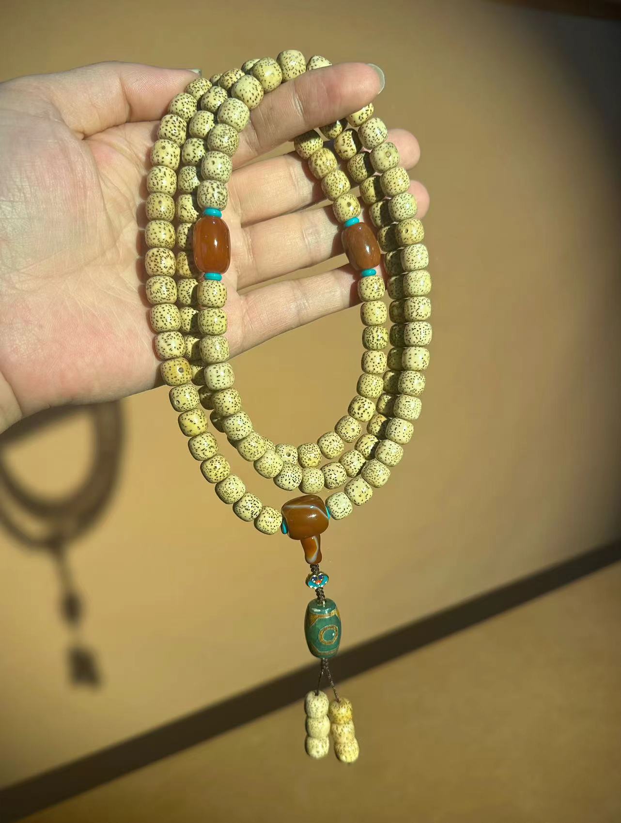 原生态星月菩提佛珠手串 星月菩提108颗佛珠海南黄金籽菩提念珠多圈手串玛瑙天珠文玩批发详情16