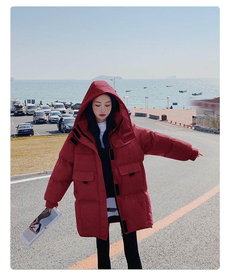 Bestseller hooded wine red down cotton-padded jacket for women, 2023 winter new thickened bread jacket, cotton-padded jacket, mid-length style pic 11