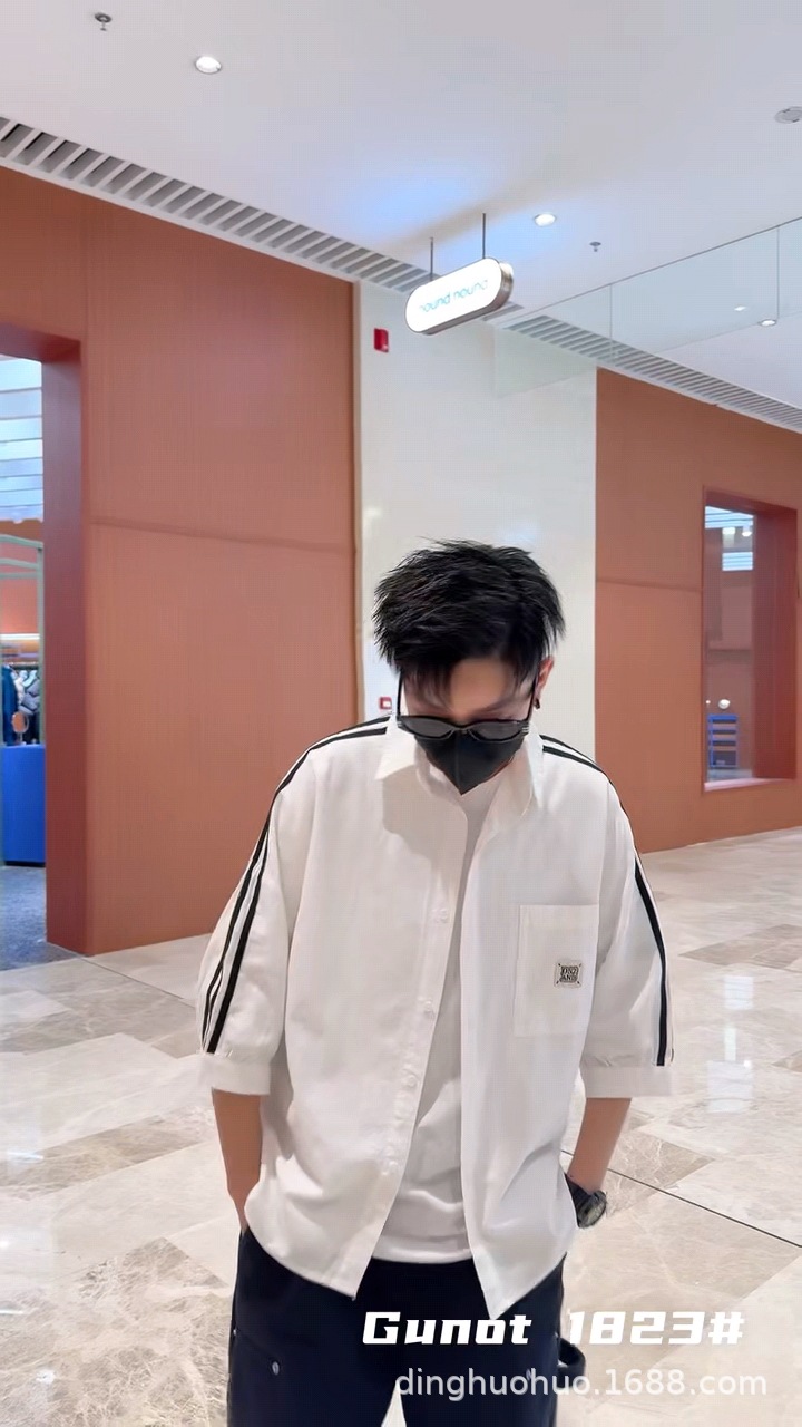 衬衫男士夏季潮流五分袖衬衣男装帅气短袖上衣服薄款七分中袖寸衫详情14