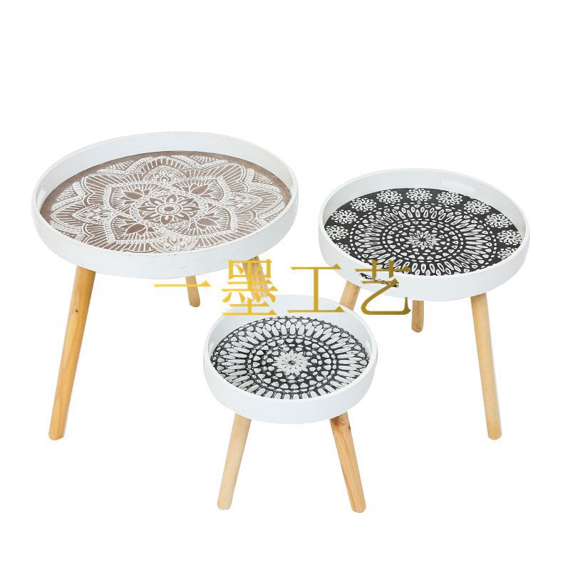 Easy to disassemble and assemble printed face tea table set, balcony table, casual round table, creative and popular milk tea shop small tea table pic 3