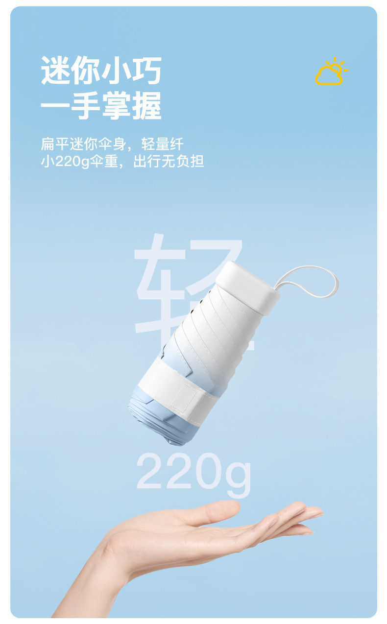 渐变色五折伞黑胶防晒防紫外线遮阳伞学生女小清新便携小巧胶囊伞详情9