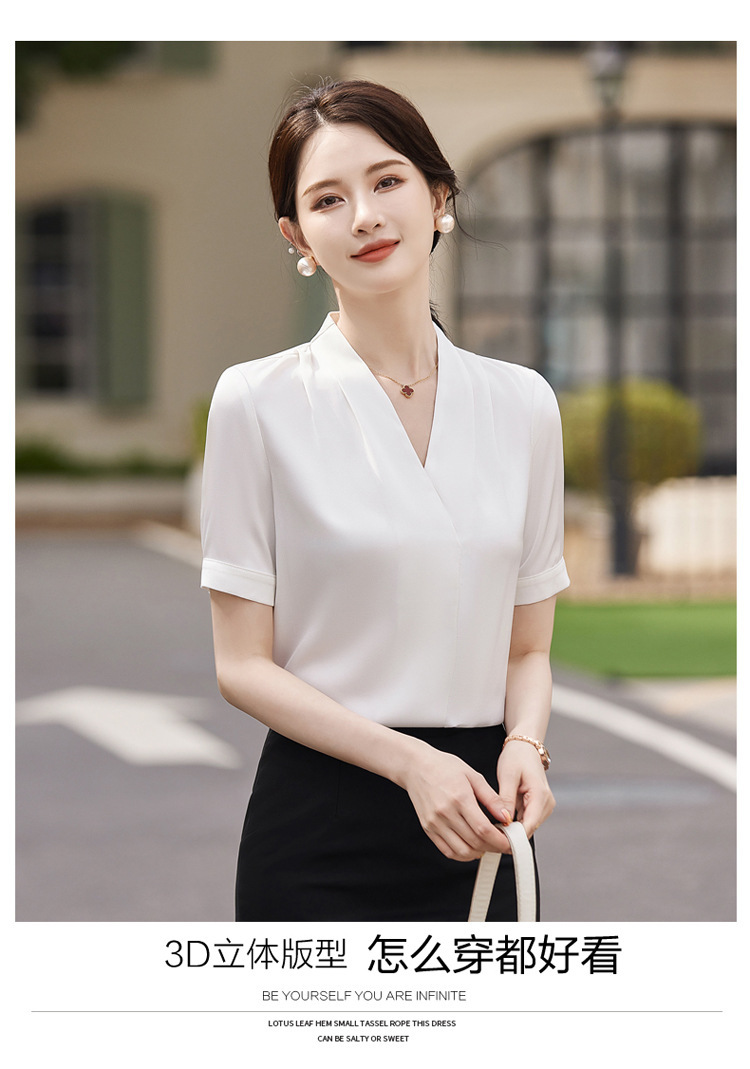 V短袖衬衫接待珠宝店会美容师女职业装套装夏季衬衣工作制服前台详情16