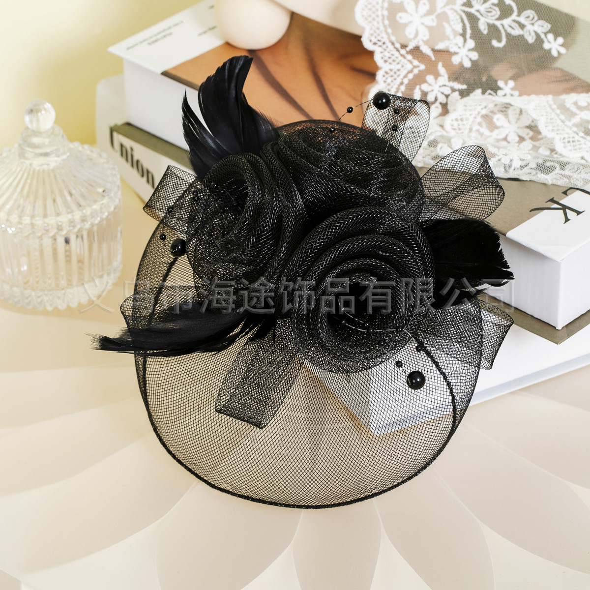 Cross-border European banquet evening dress, elegant socialite top hat, fashionable feather, flower, retro hat flower, banquet hair accessory pic 8