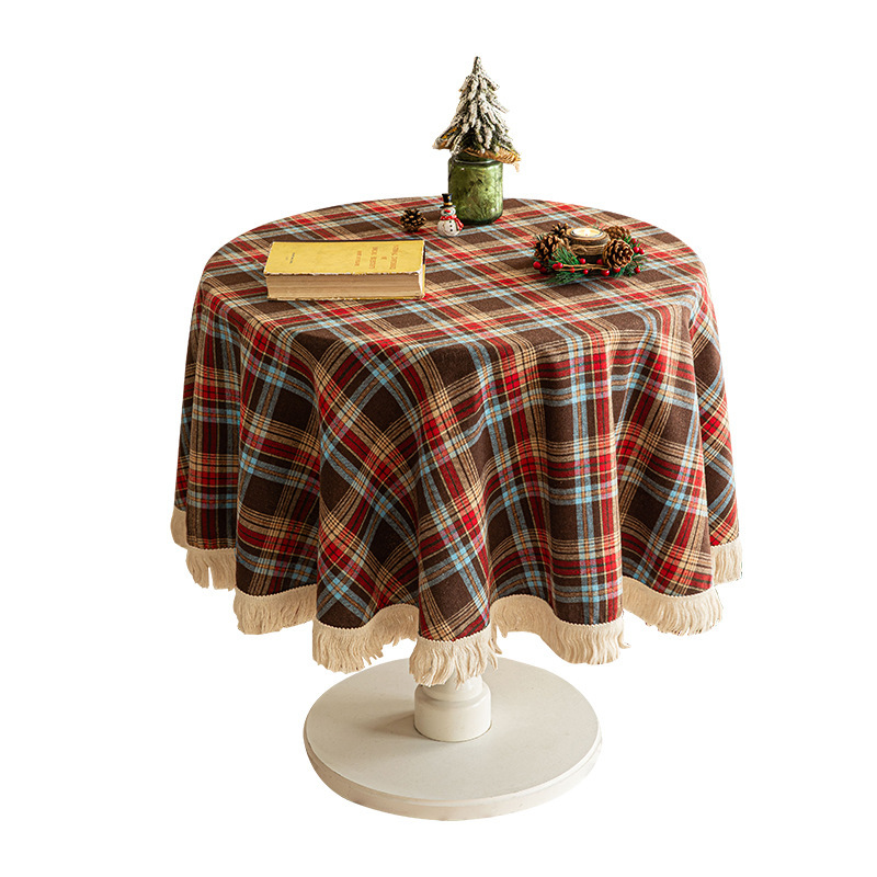 Cross-border Christmas holiday decoration table fabric, retro striped checkered cotton and linen restaurant party cover, Amazon pic 7