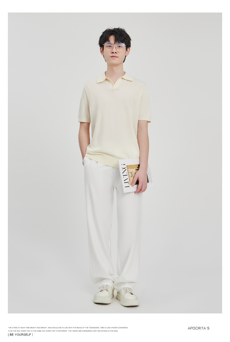 APO男装|简约针织短袖t恤男士2024夏季新款纯色设计垂感POLO衫男详情26