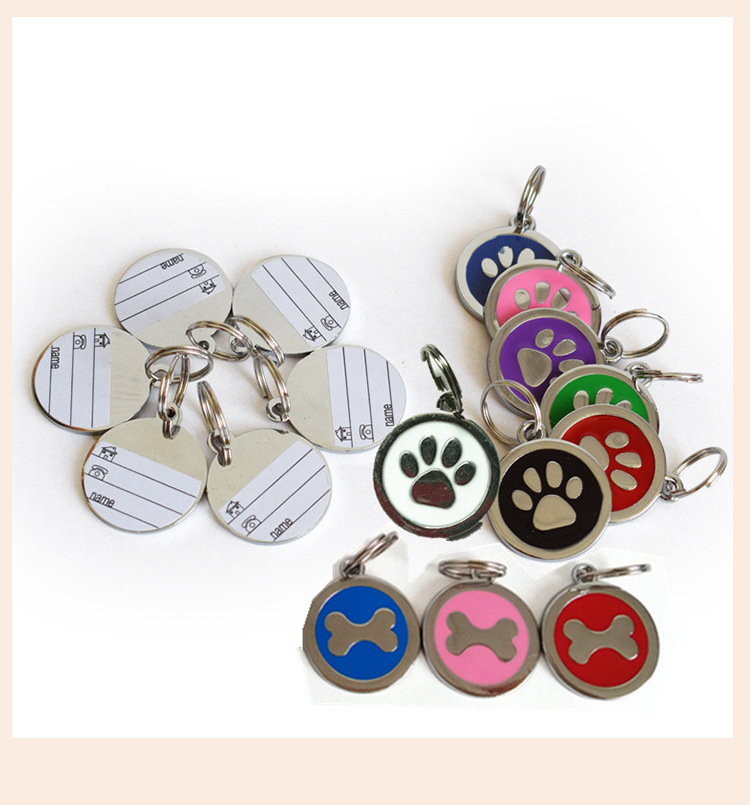 Nueva llegada pet dog footprint colgante dog tag pet tag hueso patrón colgante anti-pérdida id grabable pic 13