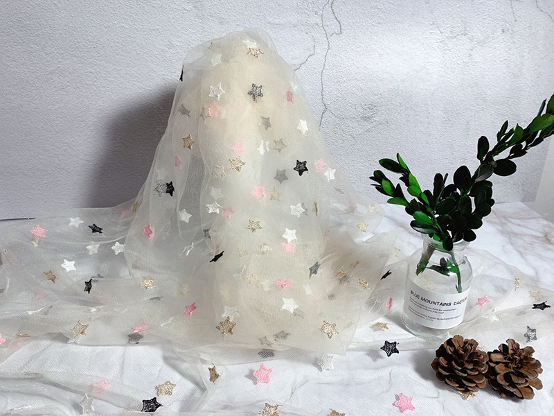 Customized home textile and clothing accessories from manufacturers, embroidered little star mesh fabric, skirts, wedding dresses, lace accessories pic 8