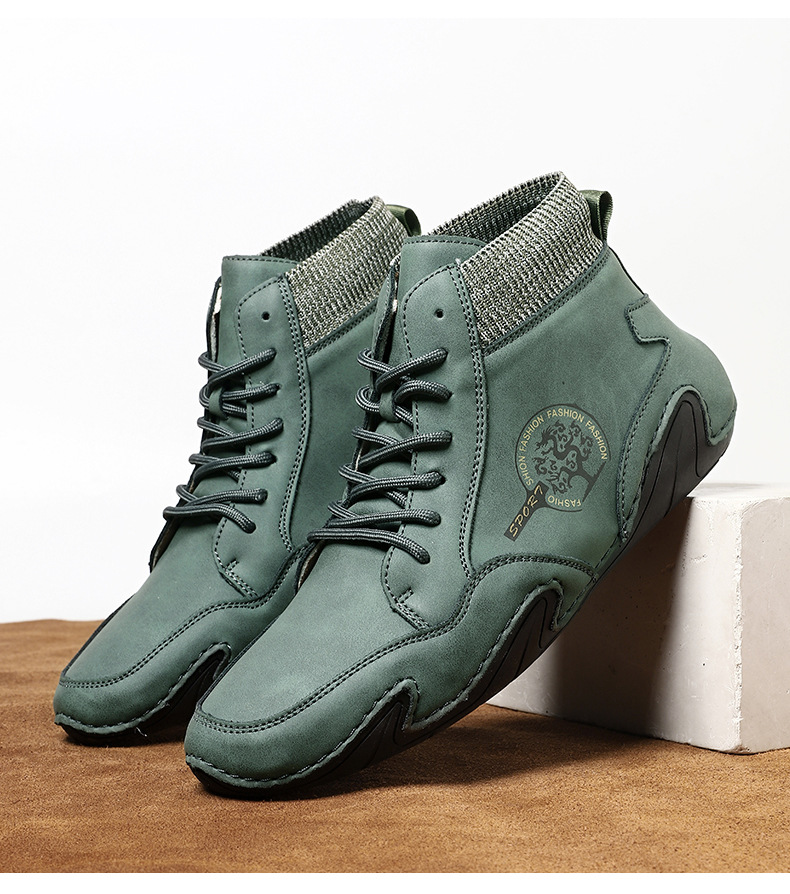 跨境爆款袜子口切尔西靴独立站大码男鞋高帮男士休闲鞋子马丁靴详情39