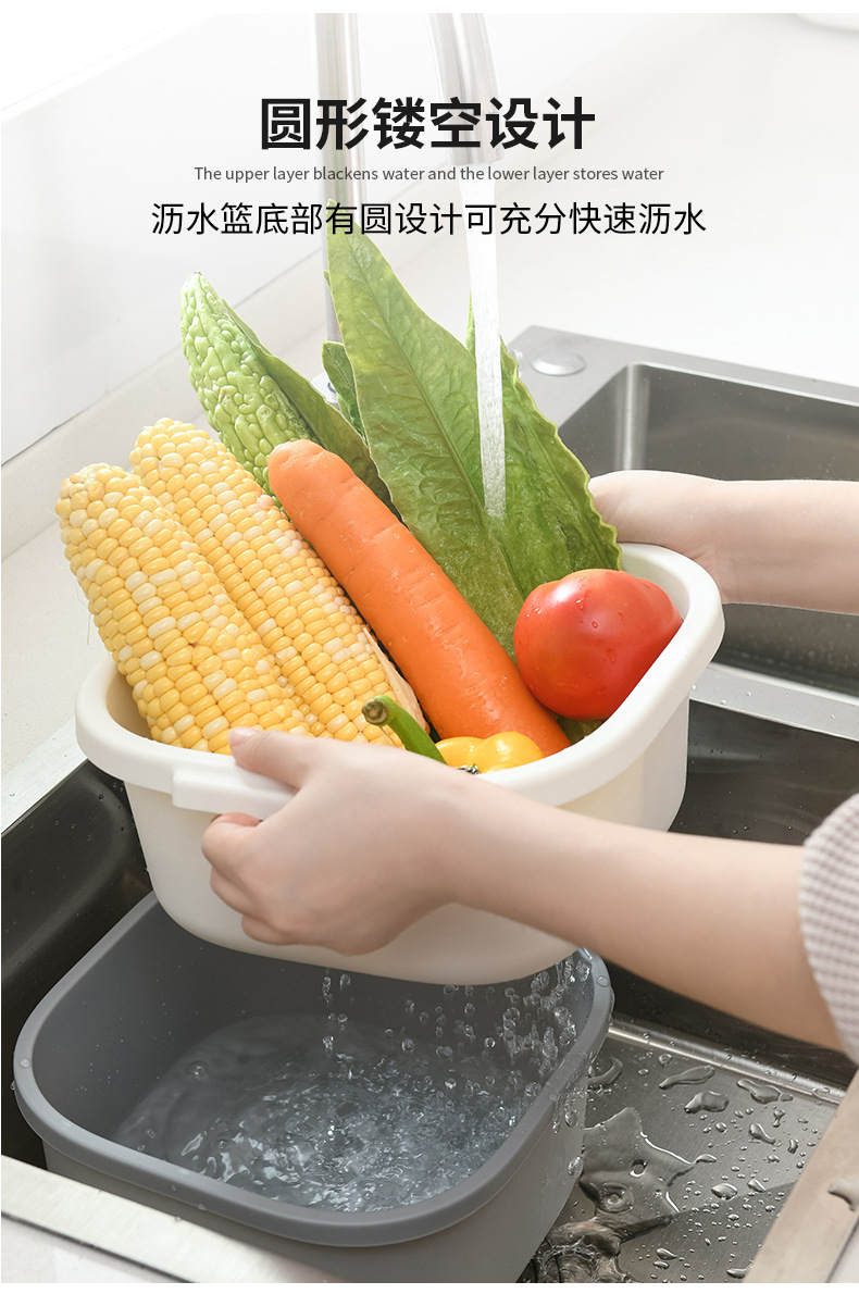 双层镂空水果盆洗水果沥水篮家用水果篮创意塑料洗菜篮厨房洗菜盆详情9