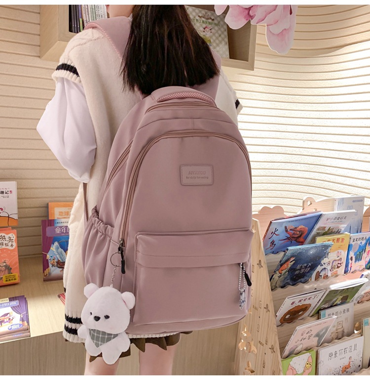 森系大容量高中大学生书包女简约百搭ins校园风双肩包女电脑背包详情28