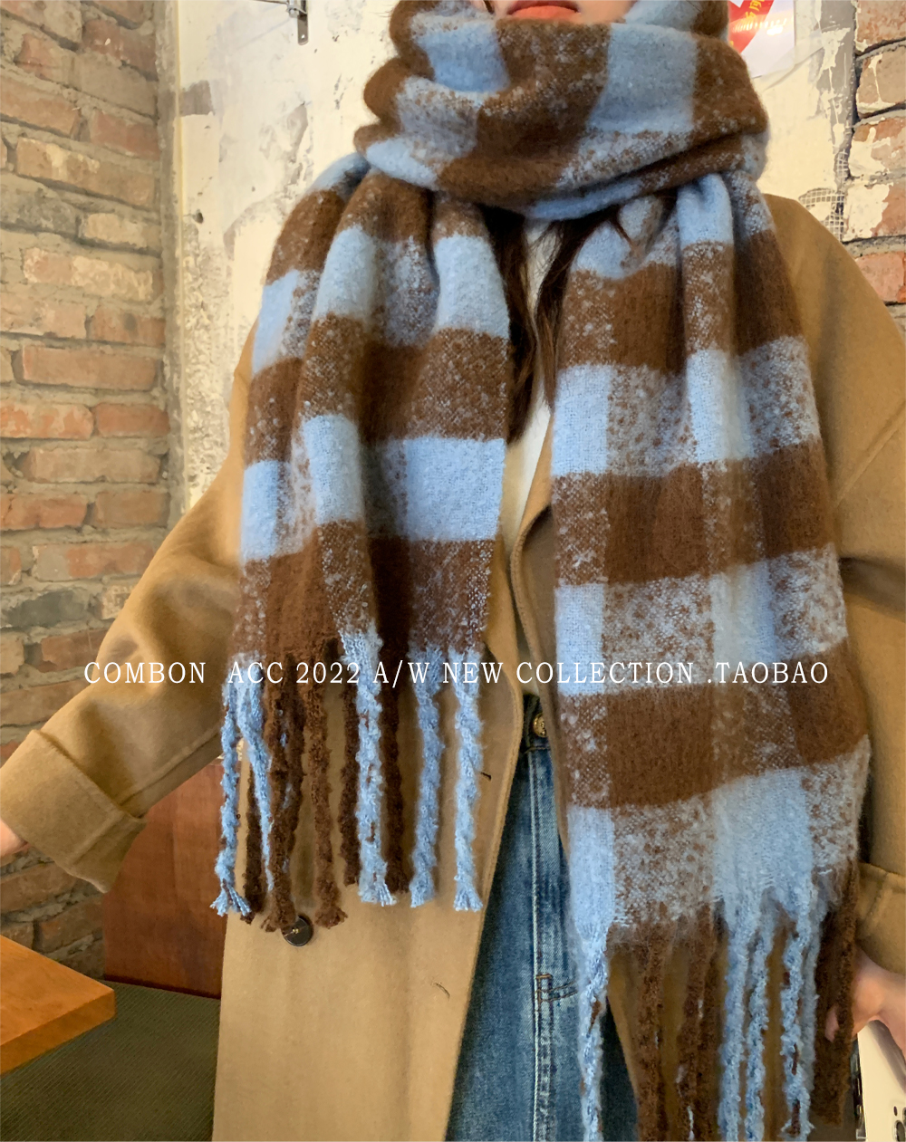 The long checkered faux cashmere scarf worn by Yu Shuxin is a Korean winter student thickened scarf that has become a popular choice for women to keep warm pic 8