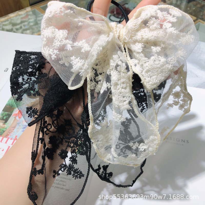 Big bow leather band hair tie, Korean sweet and cute ribbon lace fabric hair band headband, fresh and light forest girl style pic 10