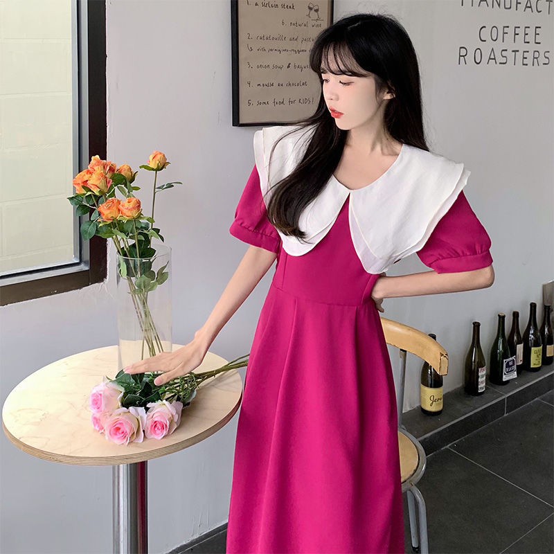 胖MM大码夏新款文艺复古小清新法式荷叶领收腰系带连衣裙短袖显瘦详情12