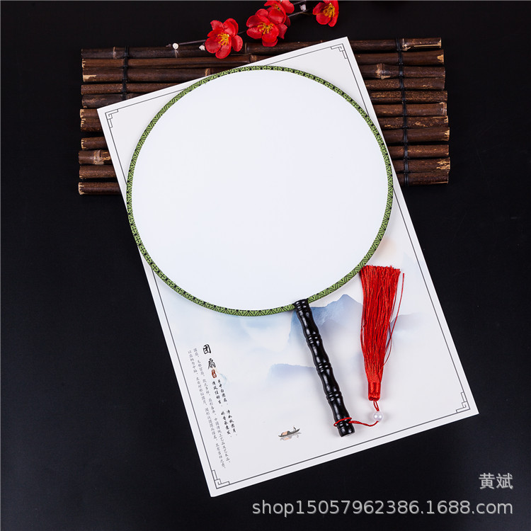 24厘米大号DIY手绘圆形空白扇子宫扇团扇仿真丝扇高级书法绘画扇详情3