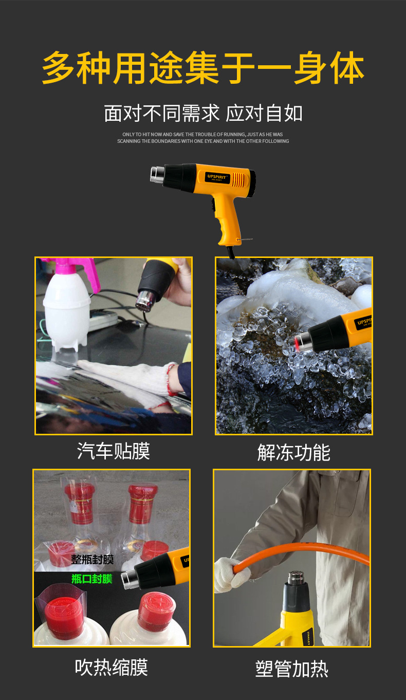 Export power tools 2000W temperature-adjustable industrial hot air gun, handheld high-temperature baking gun, car film heat shrink fan pic 4