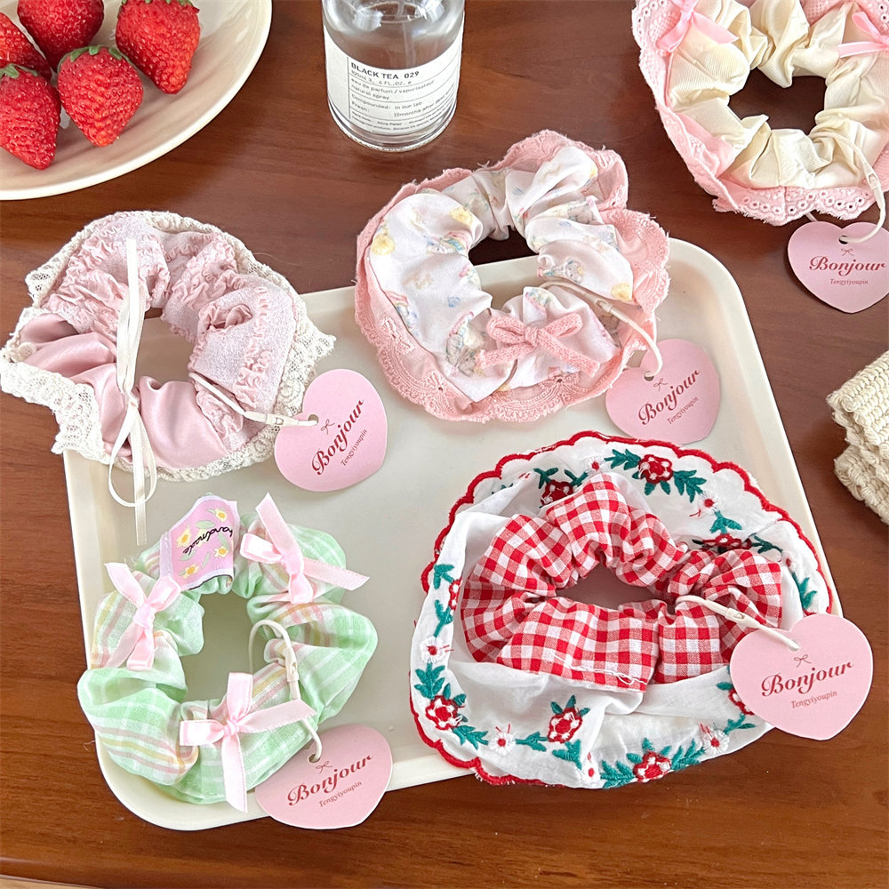 French lace-trimmed large intestine hair band, girlish hair tie, high-elasticity Korean cute hair accessory, bun hair pic 37